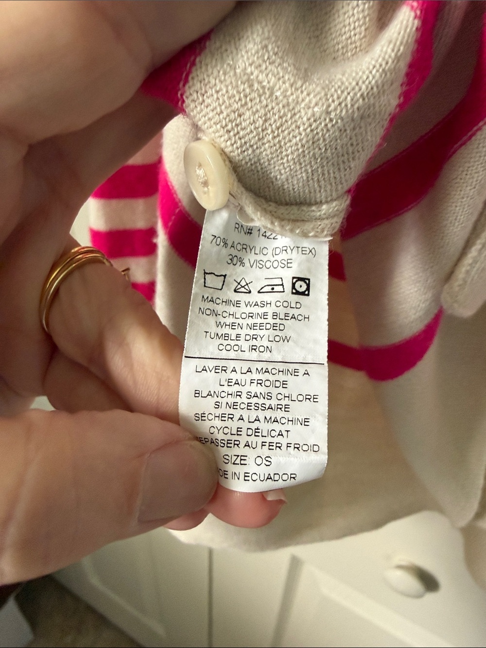 # Classic Scoop-Neck Stripe Sweater by MERSEA — Cream & Pink - Picture 6 of 6